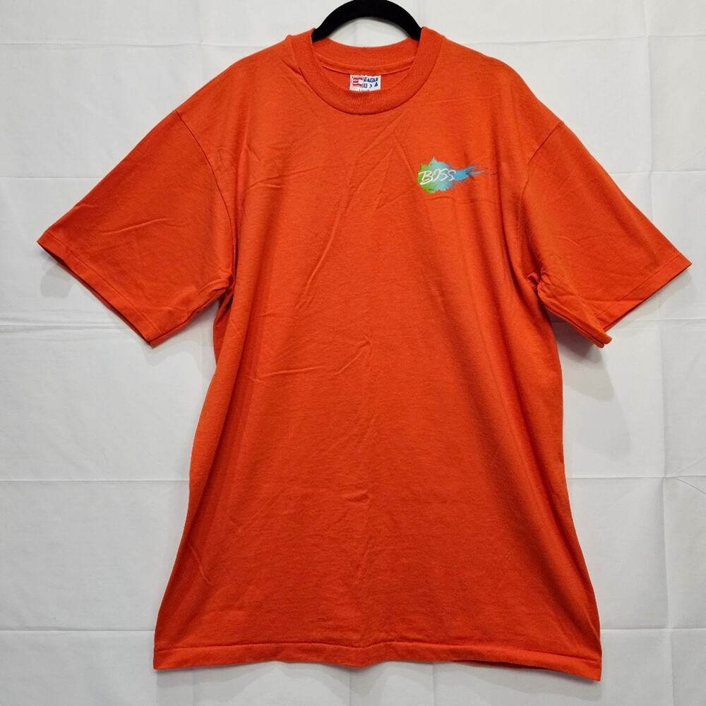 Vintage VTG Eagle USA "Boss" Vibrant Orange Short Sleeve Tee Size Large
